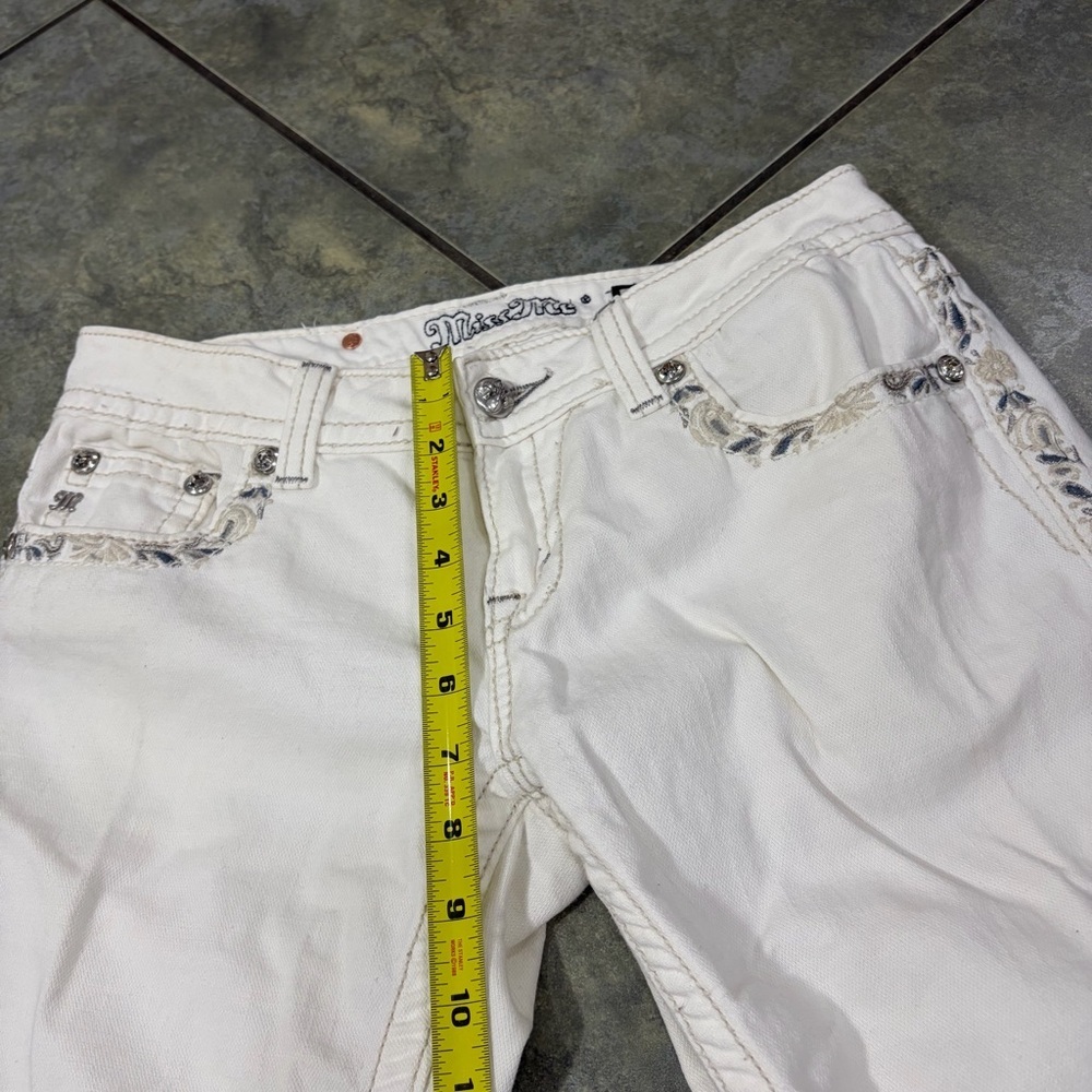 Y2K MISS ME Women's Cuffed Capri White Embellised Embroidered Jeans Sz 28 Grunge - Picture 13 of 14